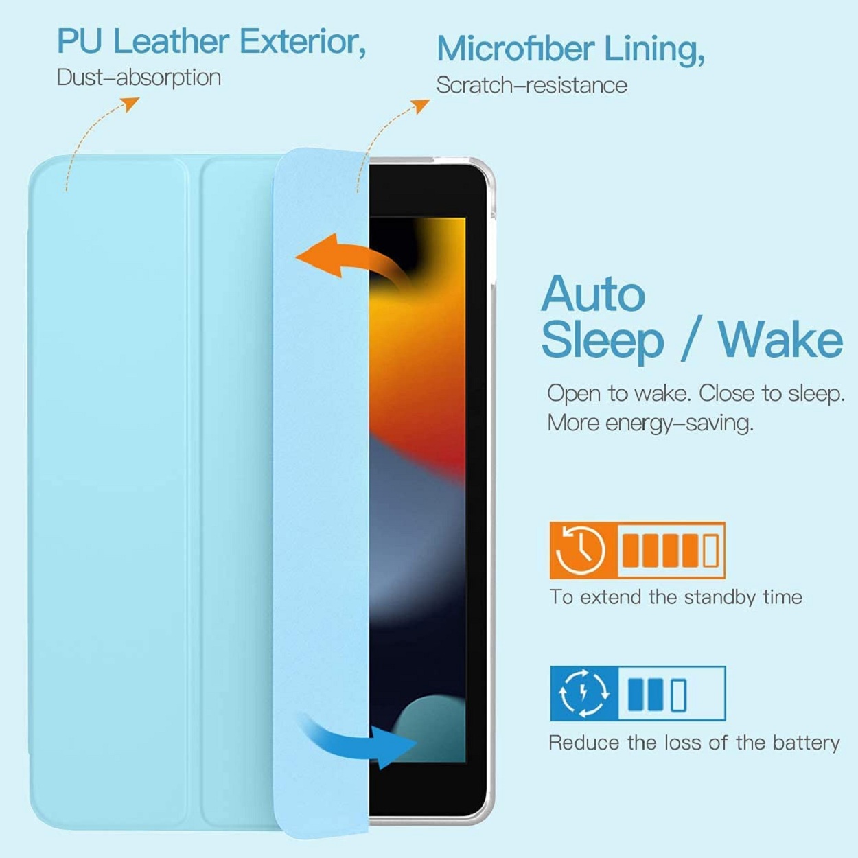 Slim Lightweight Smart Shell Cover with clear hard PC Back Protector for iPad 